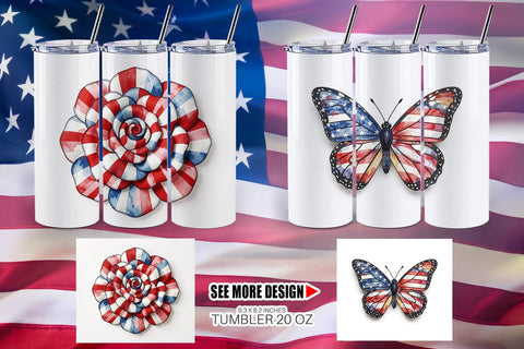 Tumbler Patriotic Bloom Fabric Watercolor Sublimation artnoy 
