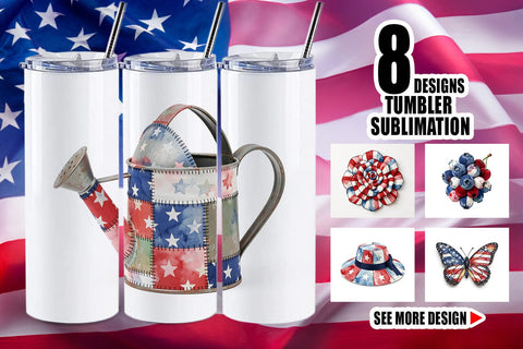 Tumbler Patriotic Bloom Fabric Watercolor Sublimation artnoy 