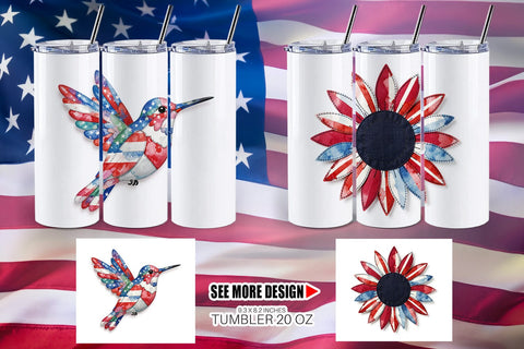 Tumbler Patriotic Bloom Fabric Watercolor Sublimation artnoy 