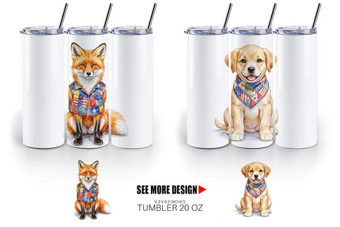 Tumbler Patriotic Patchwork Animal Watercolor Sublimation artnoy 
