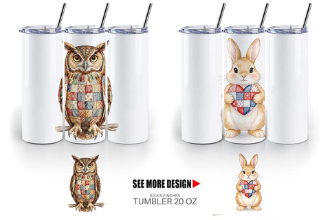 Tumbler Patriotic Patchwork Animal Watercolor Sublimation artnoy 