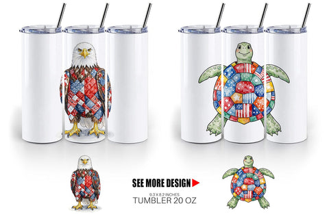 Tumbler Patriotic Patchwork Animal Watercolor Sublimation artnoy 