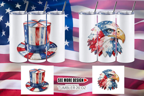 Tumbler Patriotic Symbol Patchwork Watercolor Sublimation artnoy 