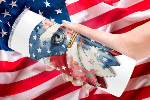 Tumbler Patriotic Symbol Patchwork Watercolor Sublimation artnoy 
