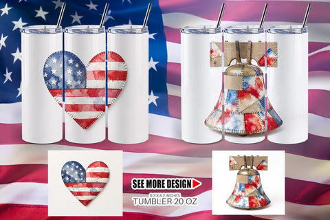 Tumbler Patriotic Symbol Patchwork Watercolor Sublimation artnoy 
