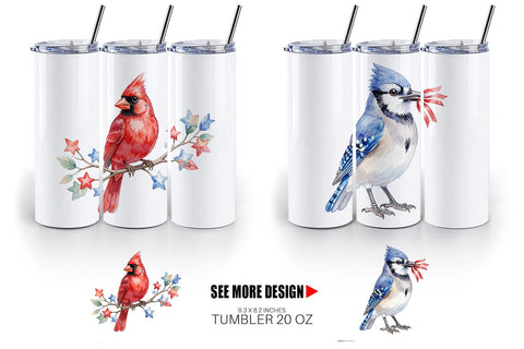 Tumbler Patriotic Watercolor Birds Sublimation artnoy 