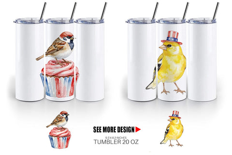 Tumbler Patriotic Watercolor Birds Sublimation artnoy 