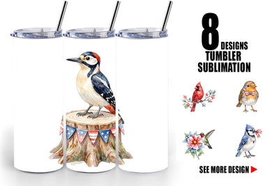 Tumbler Patriotic Watercolor Birds Sublimation artnoy 