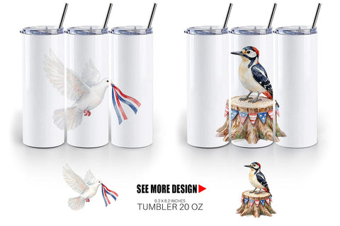 Tumbler Patriotic Watercolor Birds Sublimation artnoy 