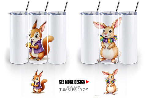 Tumbler Paw-di Gras Puppy & Kitten Carnival Watercolor Sublimation artnoy 