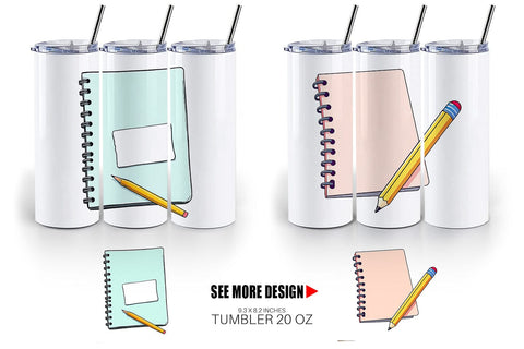 Tumbler Pencil and Notebook Sublimation artnoy 