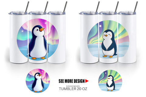 Tumbler Penguin and Aurora Borealis Sublimation artnoy 