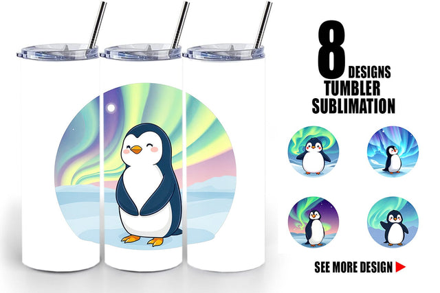 Tumbler Penguin and Aurora Borealis Sublimation artnoy 
