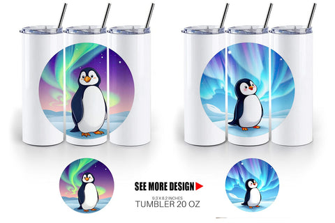 Tumbler Penguin and Aurora Borealis Sublimation artnoy 