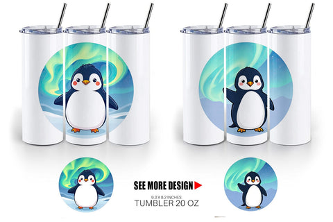 Tumbler Penguin and Aurora Borealis Sublimation artnoy 