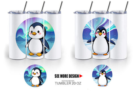 Tumbler Penguin and Aurora Borealis Sublimation artnoy 