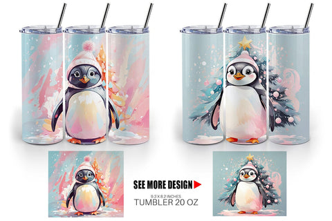Tumbler Penguin Christmas Painting Sublimation artnoy 