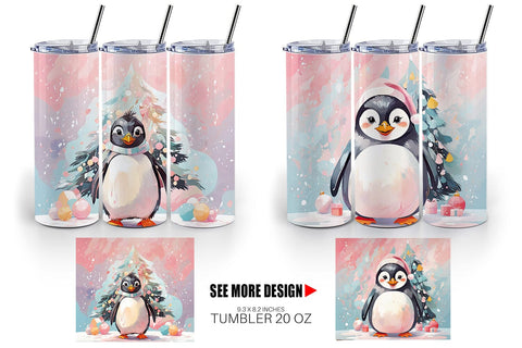 Tumbler Penguin Christmas Painting Sublimation artnoy 