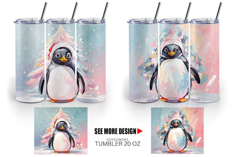 Tumbler Penguin Christmas Painting Sublimation artnoy 