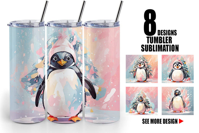 Tumbler Penguin Christmas Painting Sublimation artnoy 