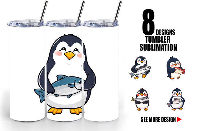 Tumbler Penguin Holding a Fish Sublimation artnoy 