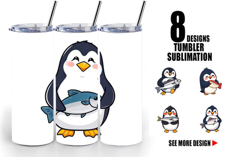 Tumbler Penguin Holding a Fish Sublimation artnoy 