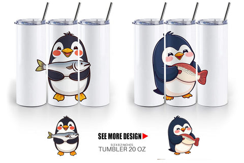 Tumbler Penguin Holding a Fish Sublimation artnoy 