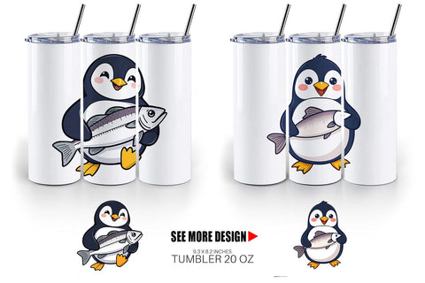 Tumbler Penguin Holding a Fish Sublimation artnoy 