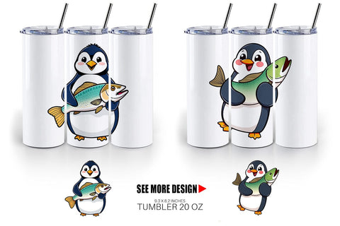 Tumbler Penguin Holding a Fish Sublimation artnoy 