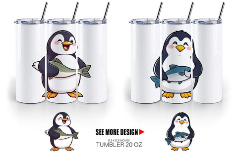 Tumbler Penguin Holding a Fish Sublimation artnoy 