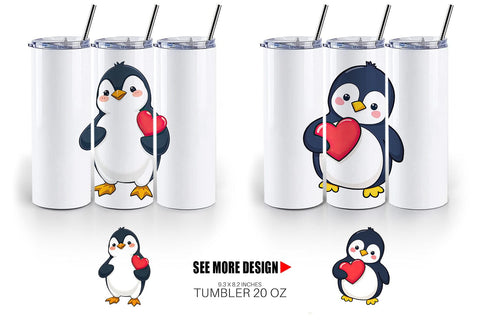 Tumbler Penguin Holding a Heart Sublimation artnoy 