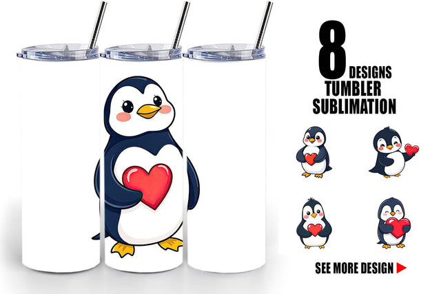 Tumbler Penguin Holding a Heart Sublimation artnoy 