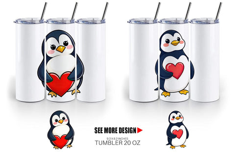 Tumbler Penguin Holding a Heart Sublimation artnoy 