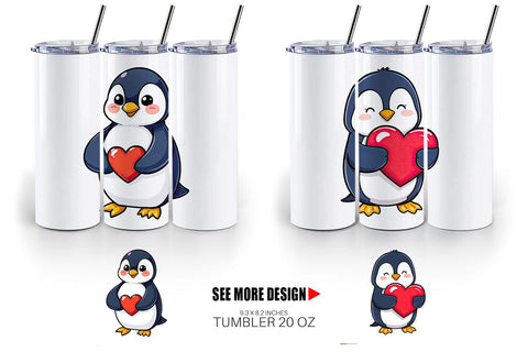 Tumbler Penguin Holding a Heart Sublimation artnoy 