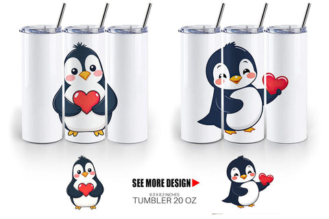 Tumbler Penguin Holding a Heart Sublimation artnoy 