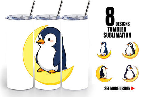 Tumbler Penguin on a Crescent Moon Sublimation artnoy 