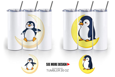 Tumbler Penguin on a Crescent Moon Sublimation artnoy 