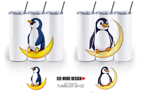 Tumbler Penguin on a Crescent Moon Sublimation artnoy 