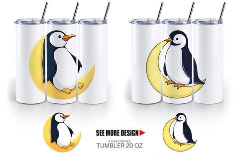 Tumbler Penguin on a Crescent Moon Sublimation artnoy 