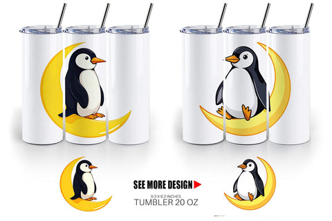 Tumbler Penguin on a Crescent Moon Sublimation artnoy 