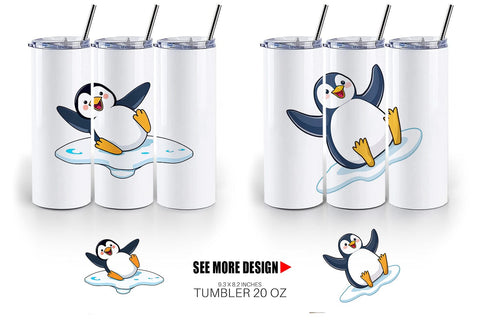 Tumbler Penguin Sliding on Ice Sublimation artnoy 