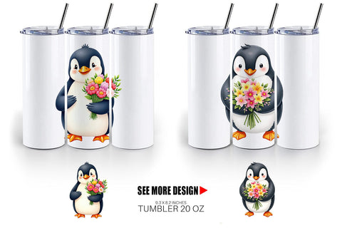 Tumbler Penguin Spring Bouquet Sublimation artnoy 