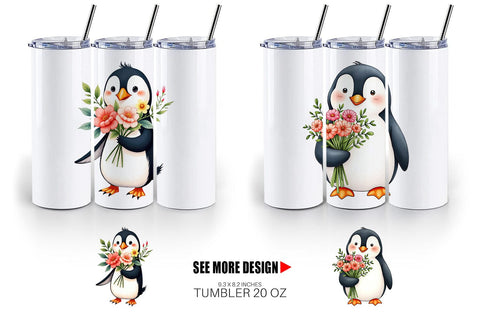 Tumbler Penguin Spring Bouquet Sublimation artnoy 