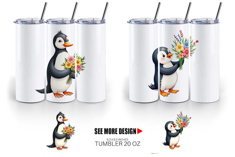 Tumbler Penguin Spring Bouquet Sublimation artnoy 