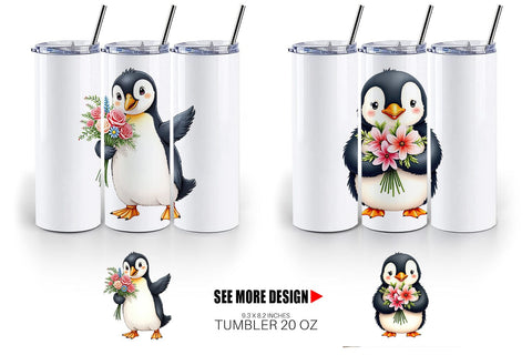 Tumbler Penguin Spring Bouquet Sublimation artnoy 