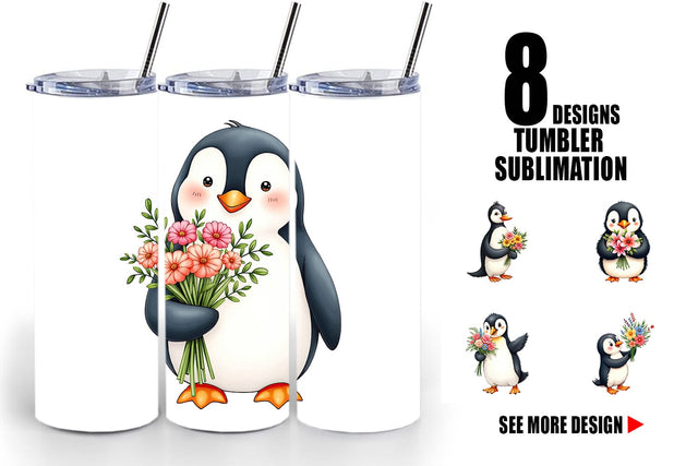Tumbler Penguin Spring Bouquet Sublimation artnoy 