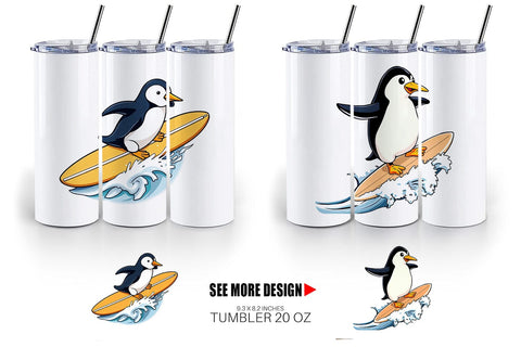 Tumbler Penguin Surfing a Wave Sublimation artnoy 