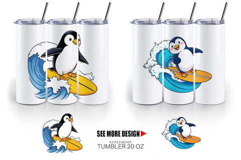 Tumbler Penguin Surfing a Wave Sublimation artnoy 
