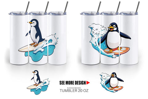 Tumbler Penguin Surfing a Wave Sublimation artnoy 