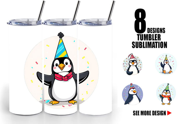 Tumbler Penguin with a Party Hat Sublimation artnoy 